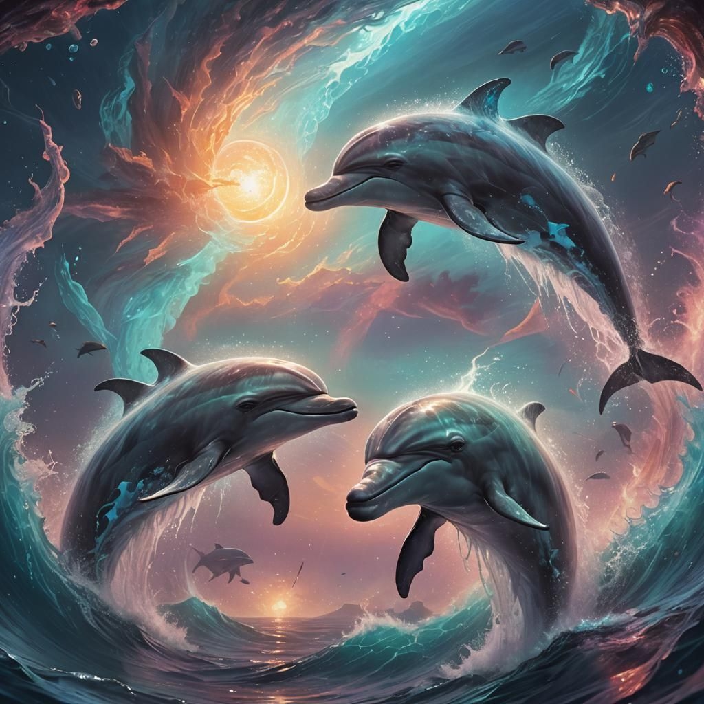Otherworldly Dolphins on Alien Planet, Fantasy Art