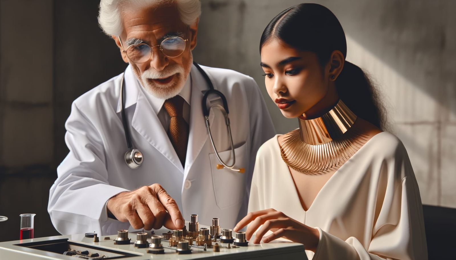 Soviet Realism: Doctor Teaches Lab Equipment Operation