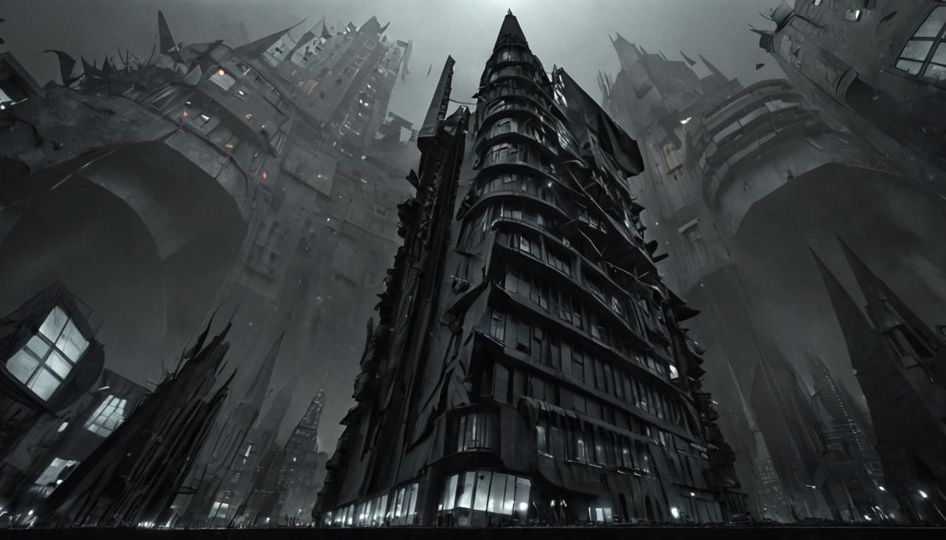 Retrofuturistic Kafkaesque Megacityscape in German Expressio...