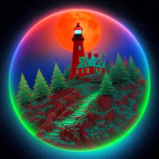 Christmas Lighthouse with Santa and Snowman in Cosmic Style