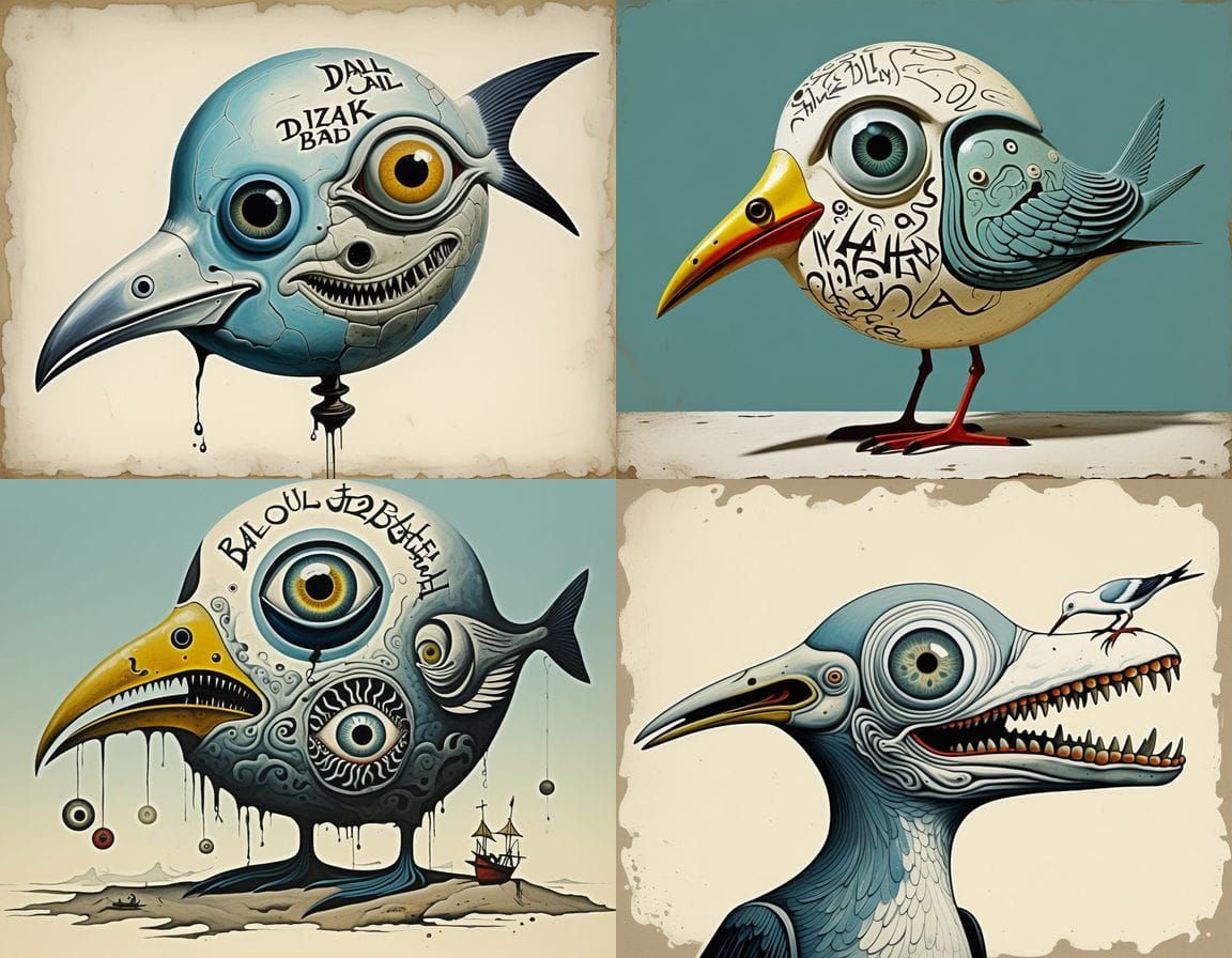 Surreal Mutant Creature with Calligraphy and Eyeball Accents