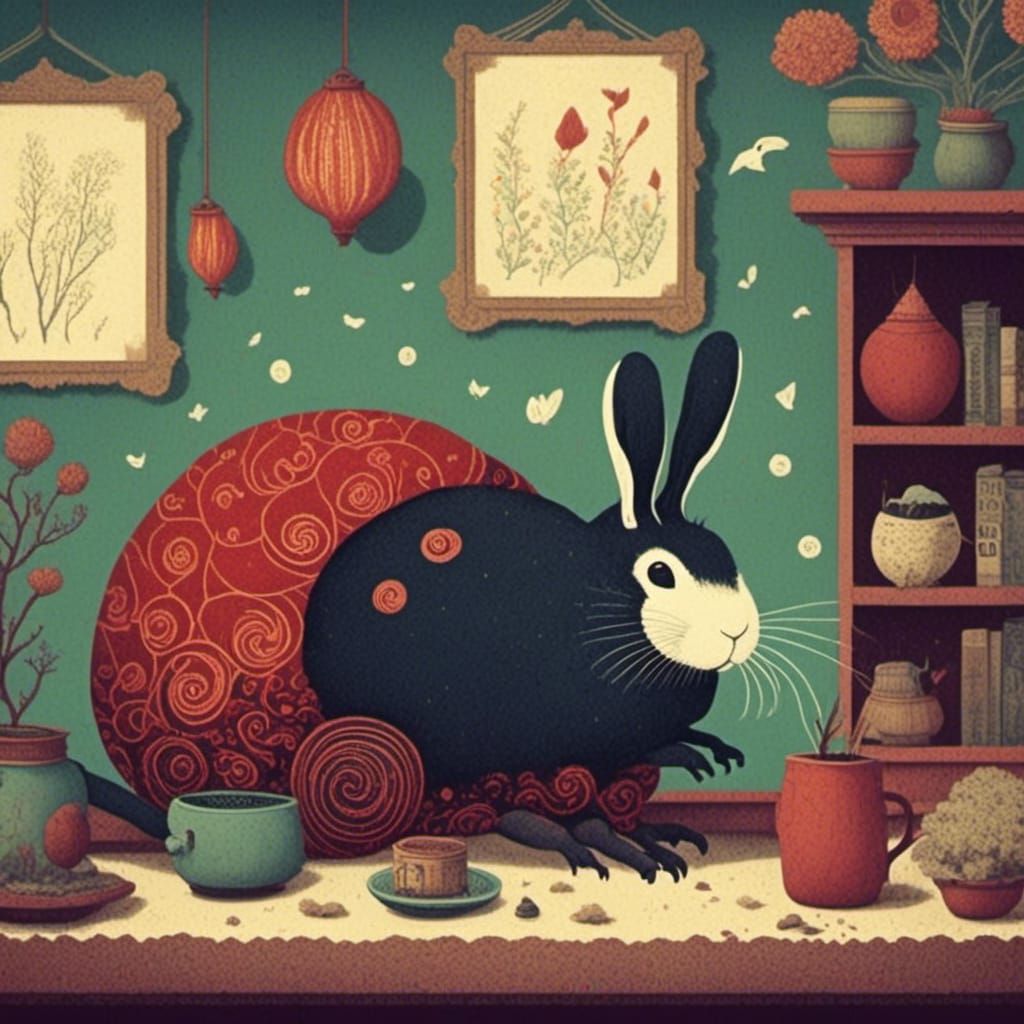 Cute Rabbit in Cozy Home Interior