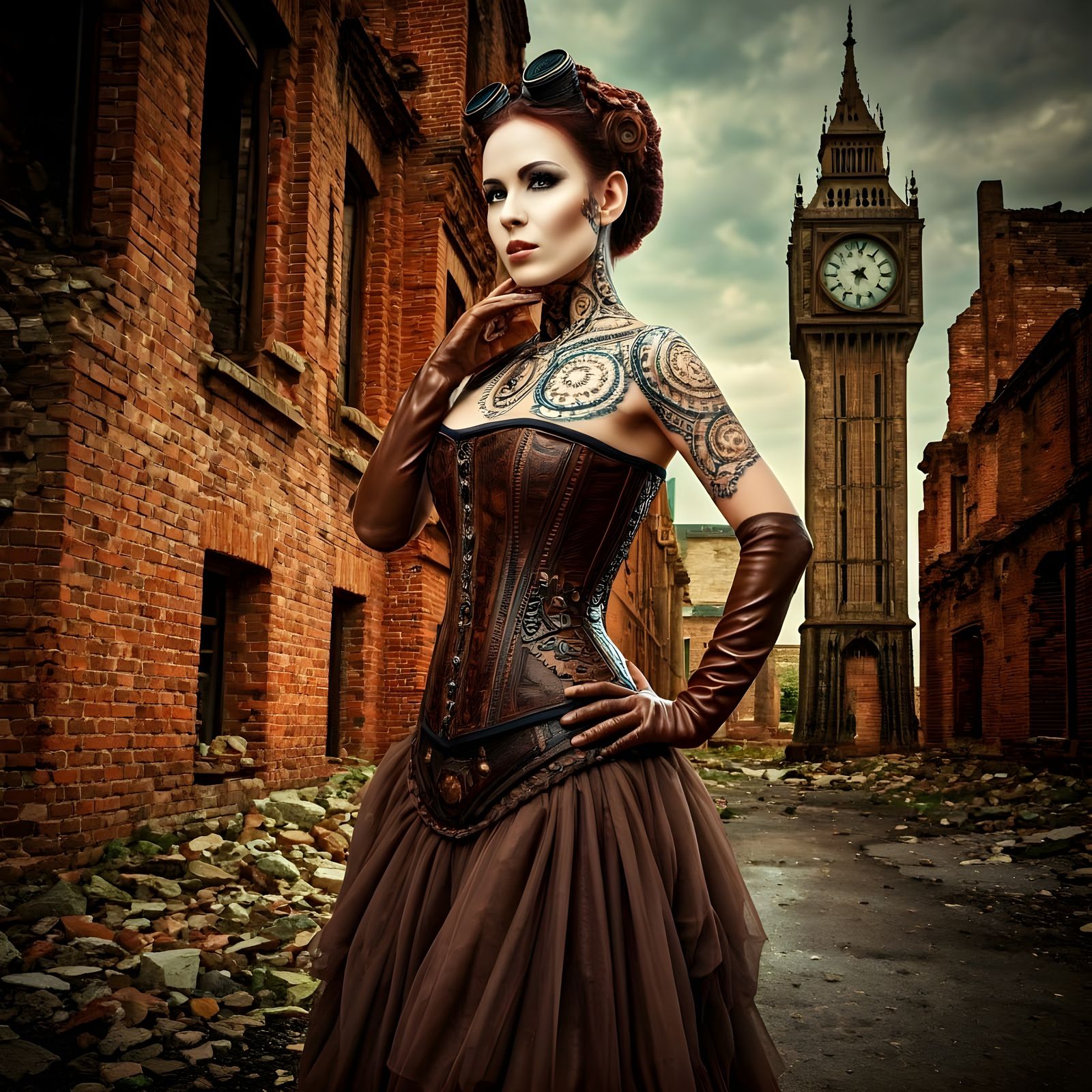 Steampunk Woman with Clockwork Body Paint