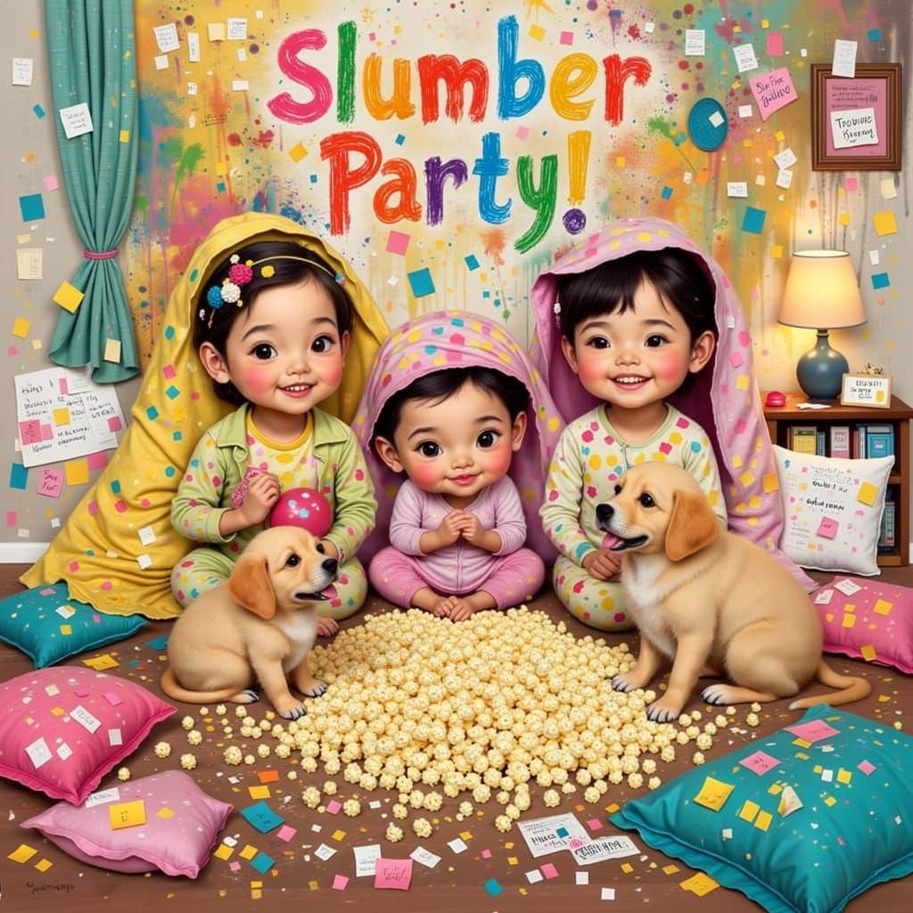 Girls and Puppies Make a Mess at a Slumber Party