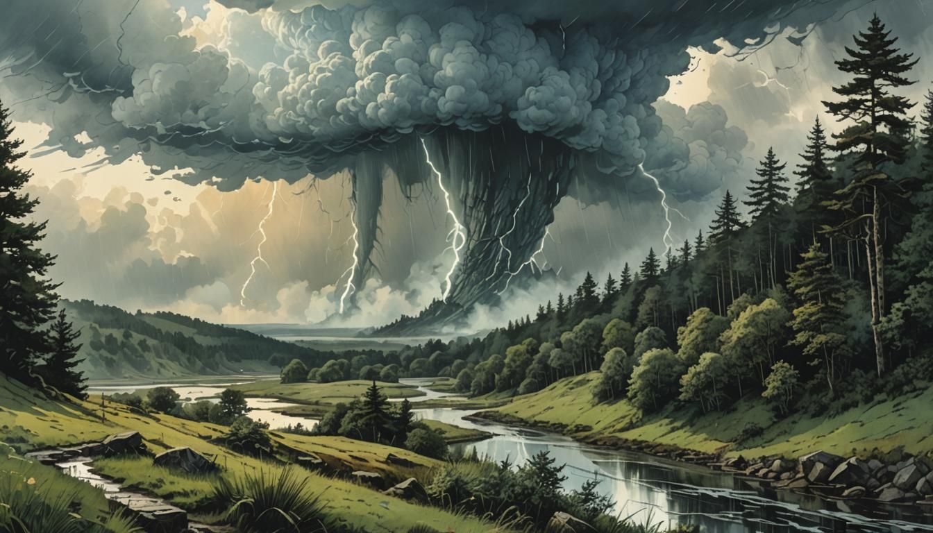 Tornado at Dawn in Retro D&D Style