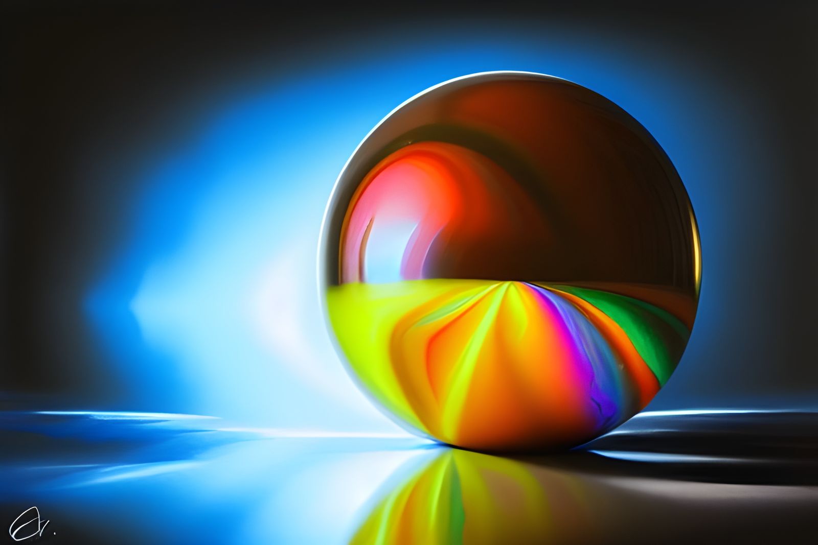 Rainbow Acrylic Pour on Mirrored Sphere