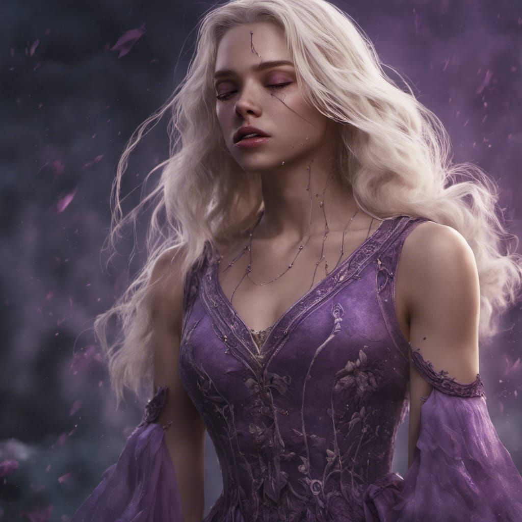 Crying Blonde Girl with Stitched Mouth: Detailed Matte Paint...