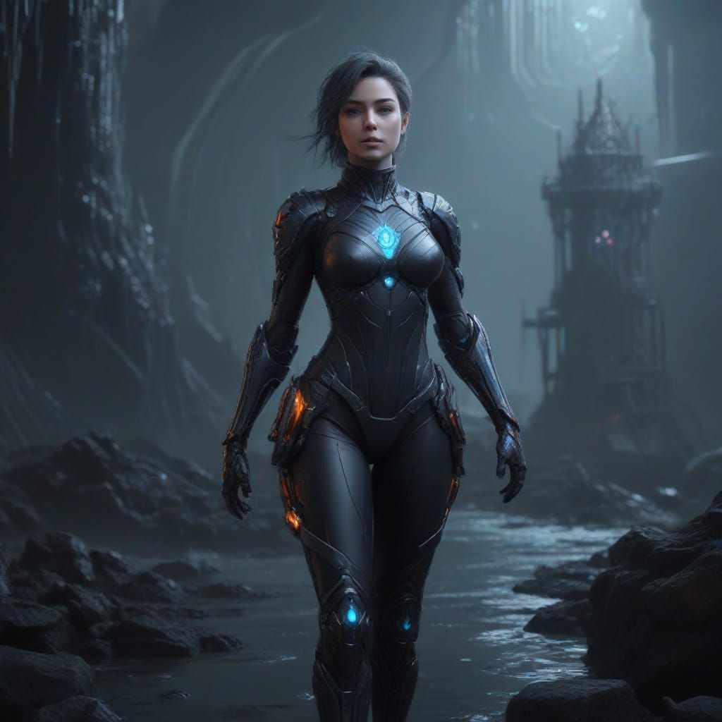 Surreal Girl Emerges from Multi-Walled Carbon Nanotubes in a...