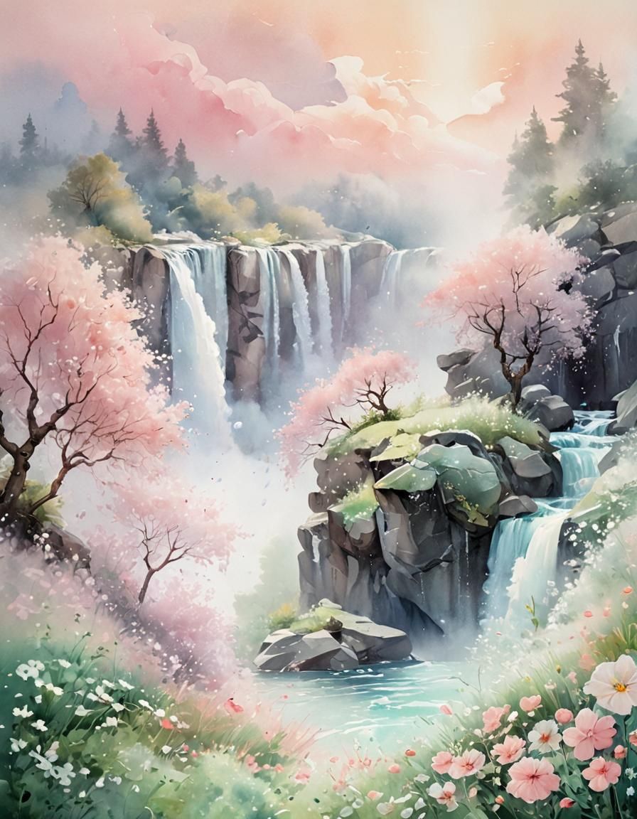 Dreamy Milky Landscape in Watercolor Style