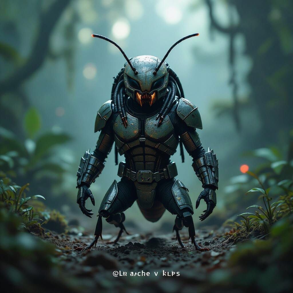Ant Warrior in Predator Armor in Alien Jungle