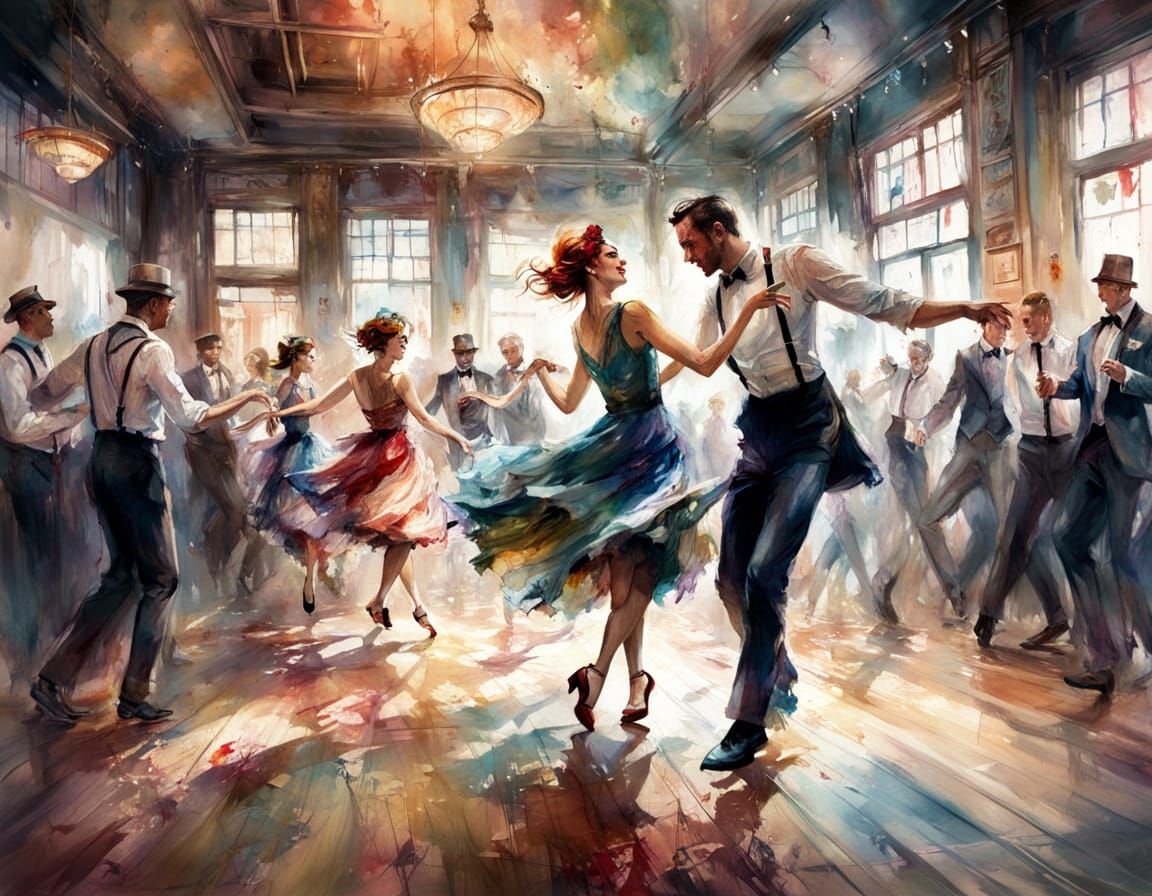 Roaring Twenties Speakeasy Dancers in Watercolour Style