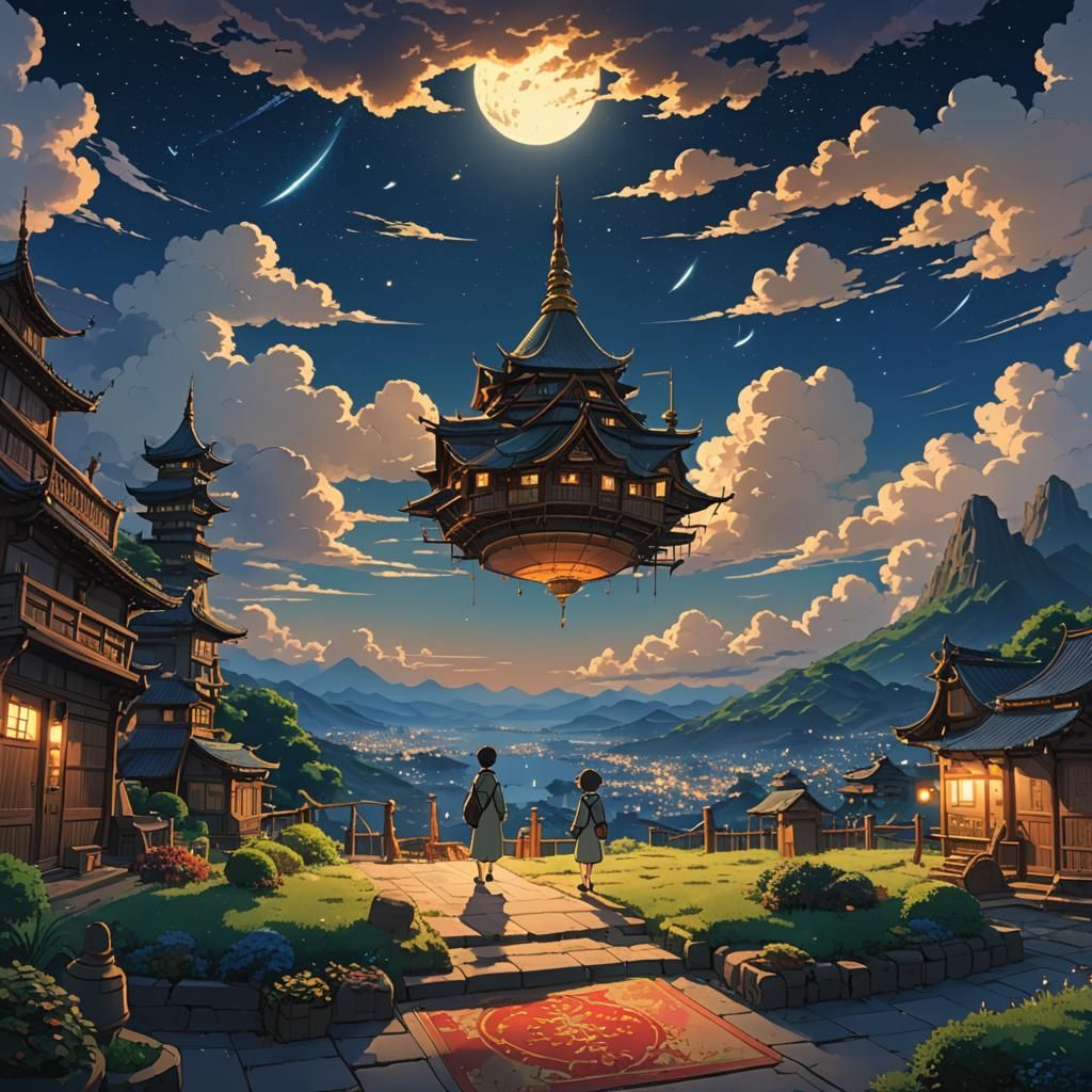 Anime Bedtime Scene on Flying Carpet