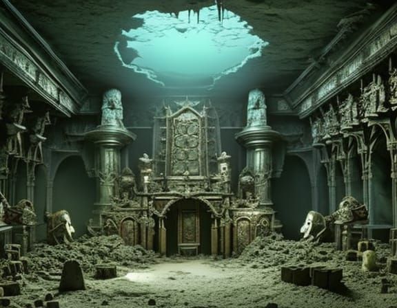 Ornate Fantasy Throne Room with Skeletons, Matte Painting