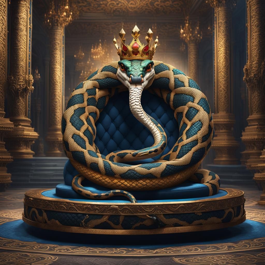 Majestic Snake King on Throne in Palace