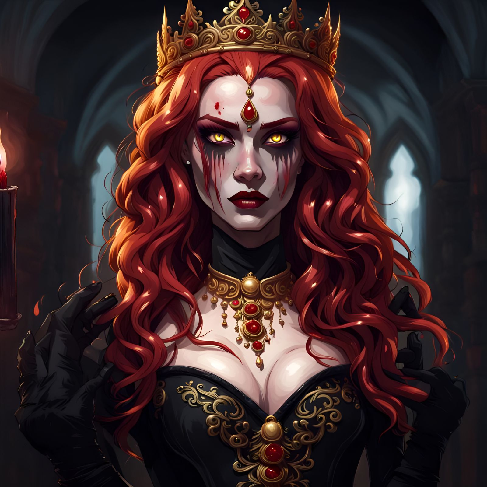 Horrorcore Red-Haired Queen with Glowing Eyes