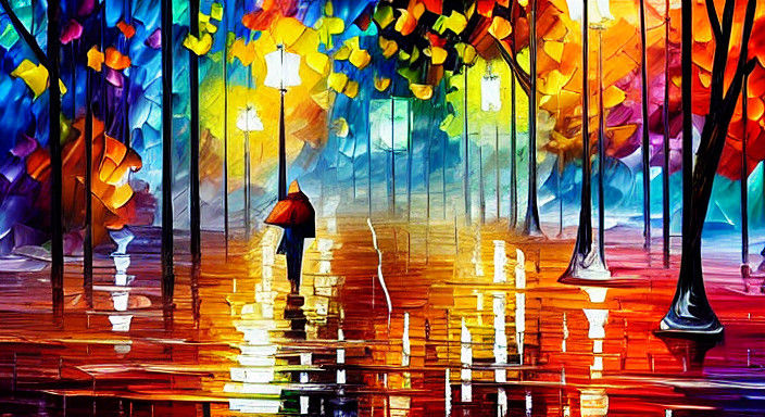 Vibrant Autumn Night at the Park in Neo-Expressionist Style