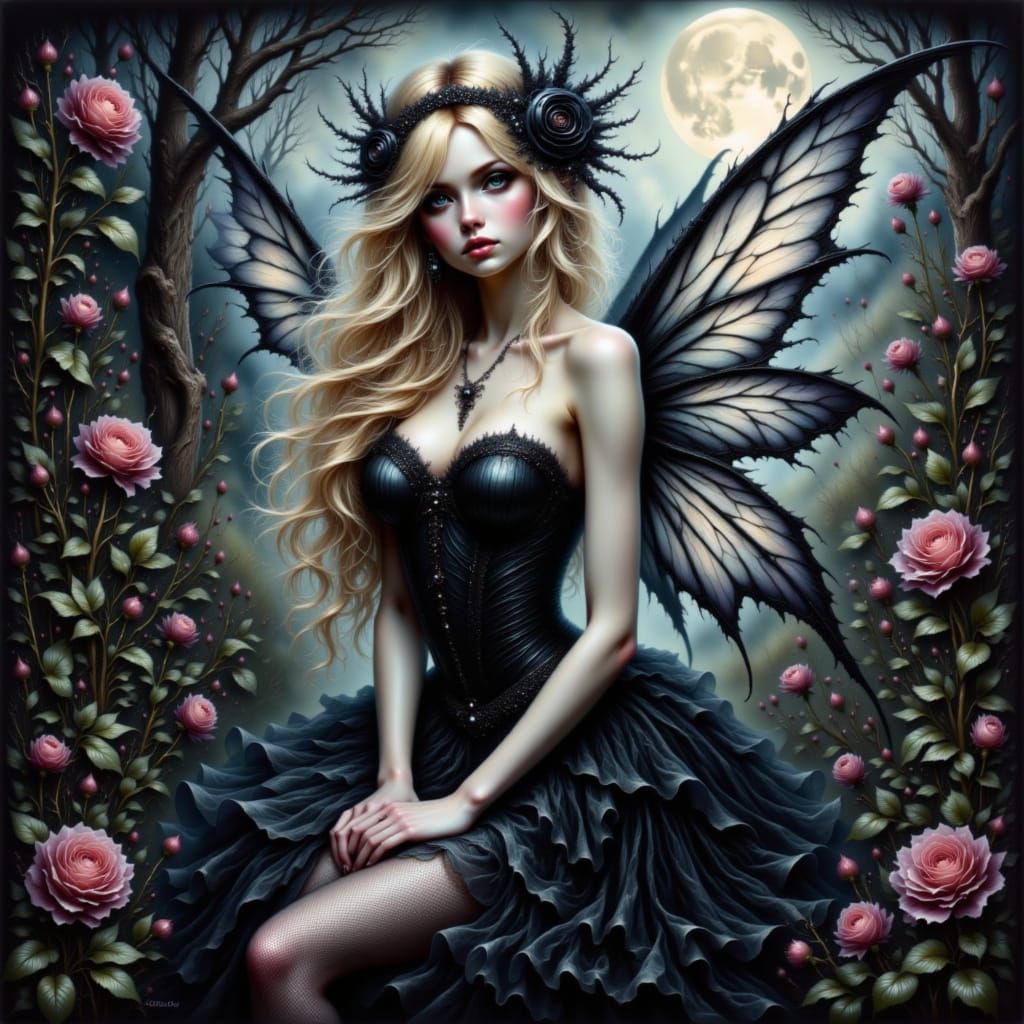 Gothic Fairy in Black Rose Garden