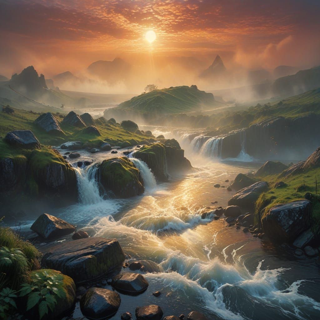 Water's dance beneath golden sunlight