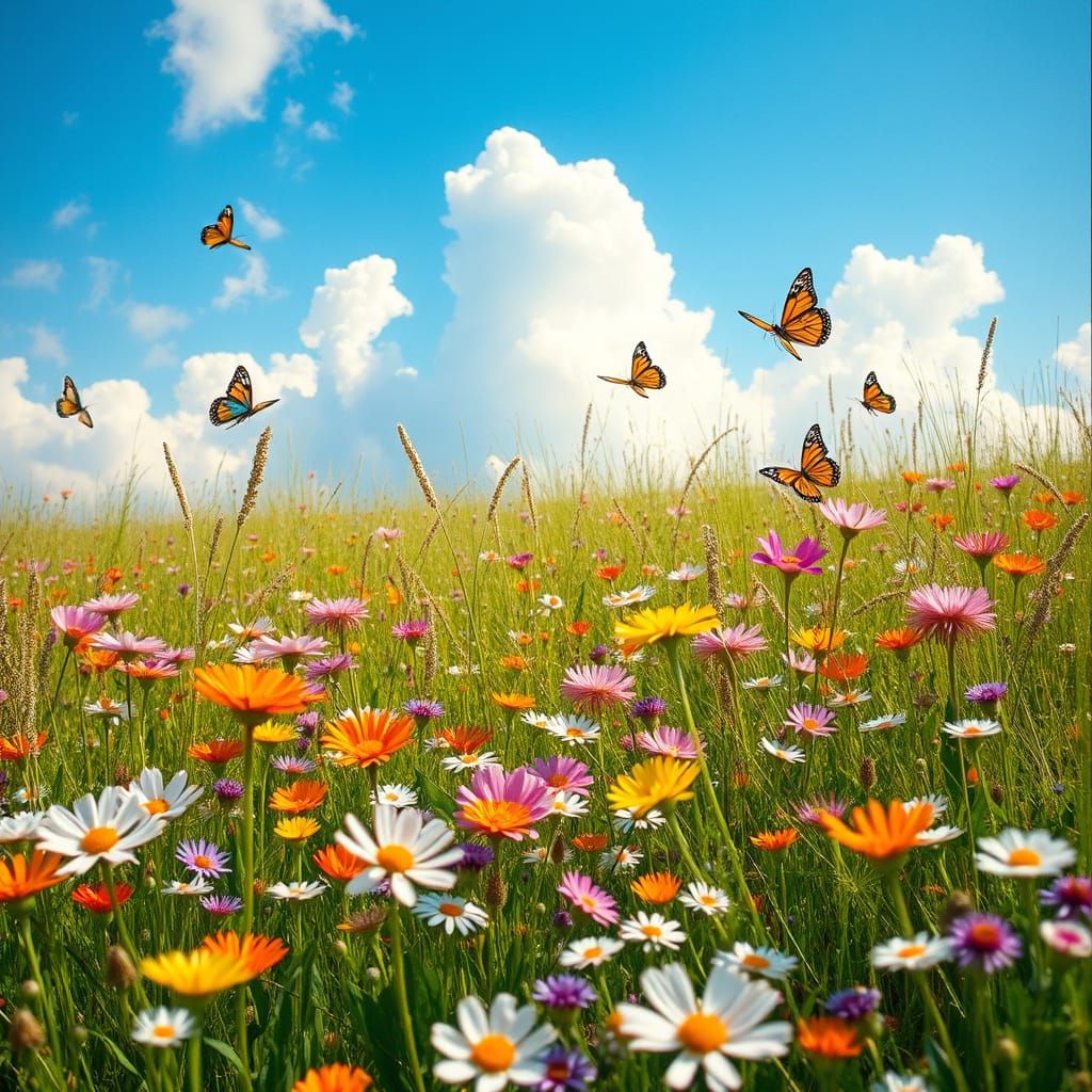 A meadow filled with wildflowers and butterflies under a clear sky.
Plus Ultra!