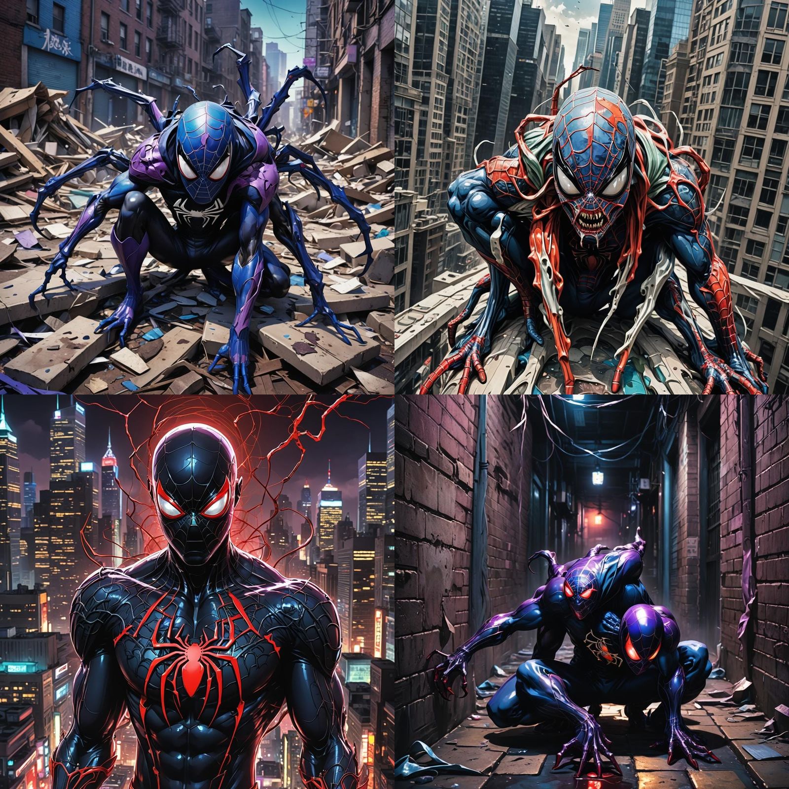 Demonic Porcelain Symbiote Spider-Man in Anime Style