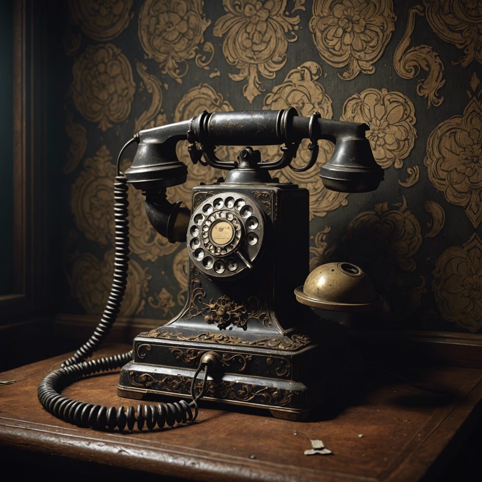 Ominous Corded Phone in Dark Fantasy Style