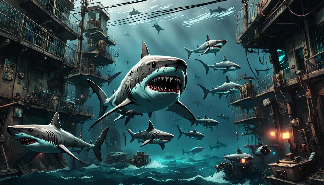 Cyberpunk Shark Infested Waterscape