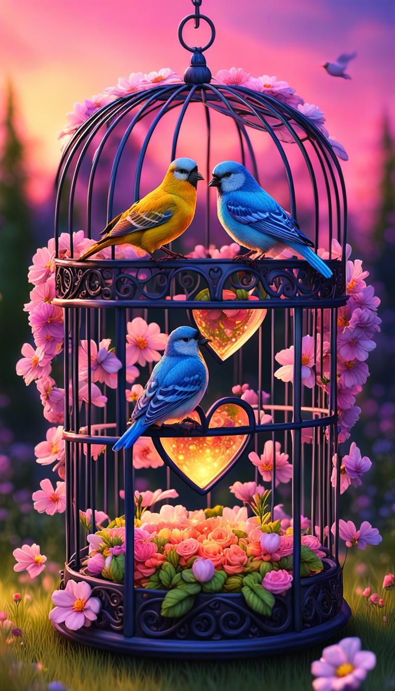 🎀🎁💦🌼Colorful evening 🌼💦🌀🎁 With a pair of birds insid...