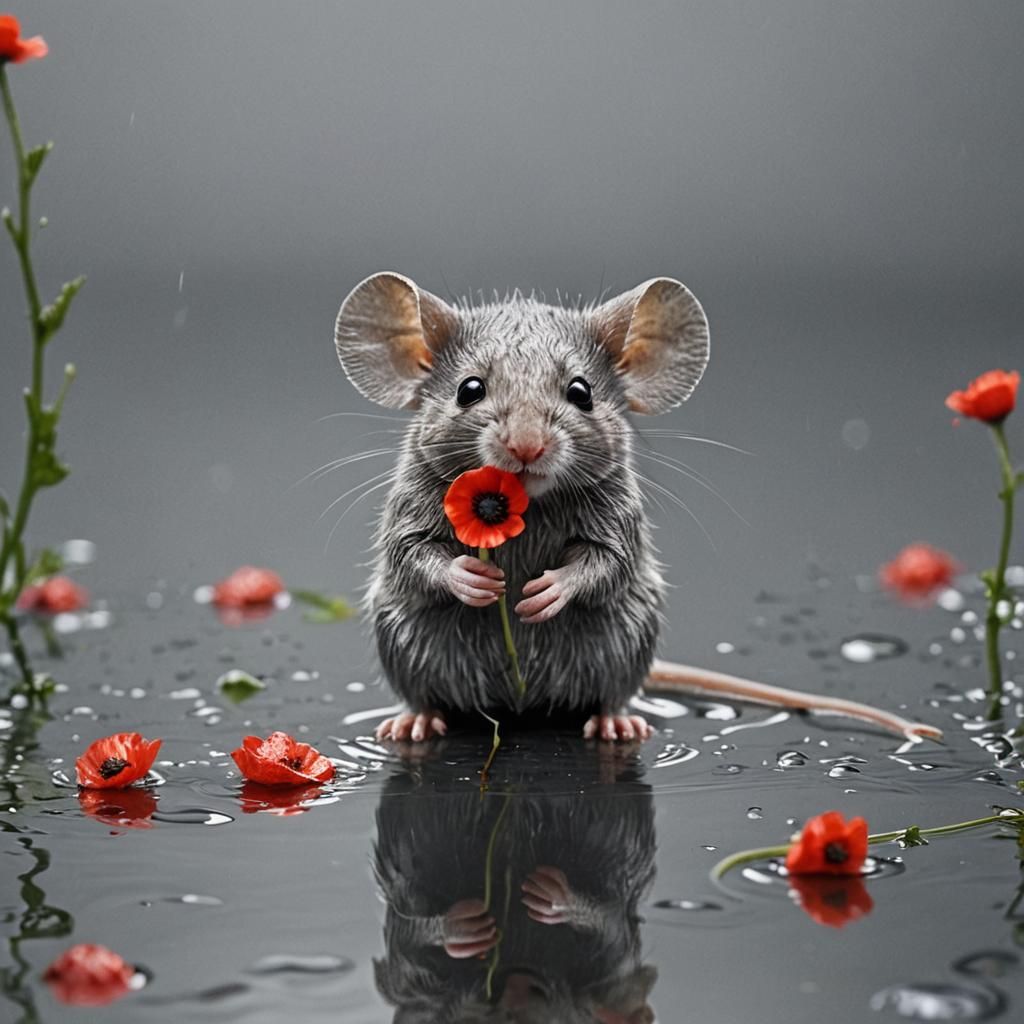 Mouse with Poppy: A Moment in Nature