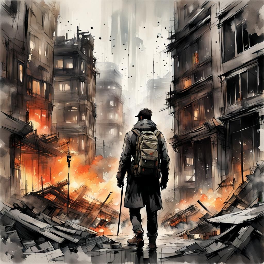 Post-Apocalyptic London Ruins: Watercolour Dreamscape