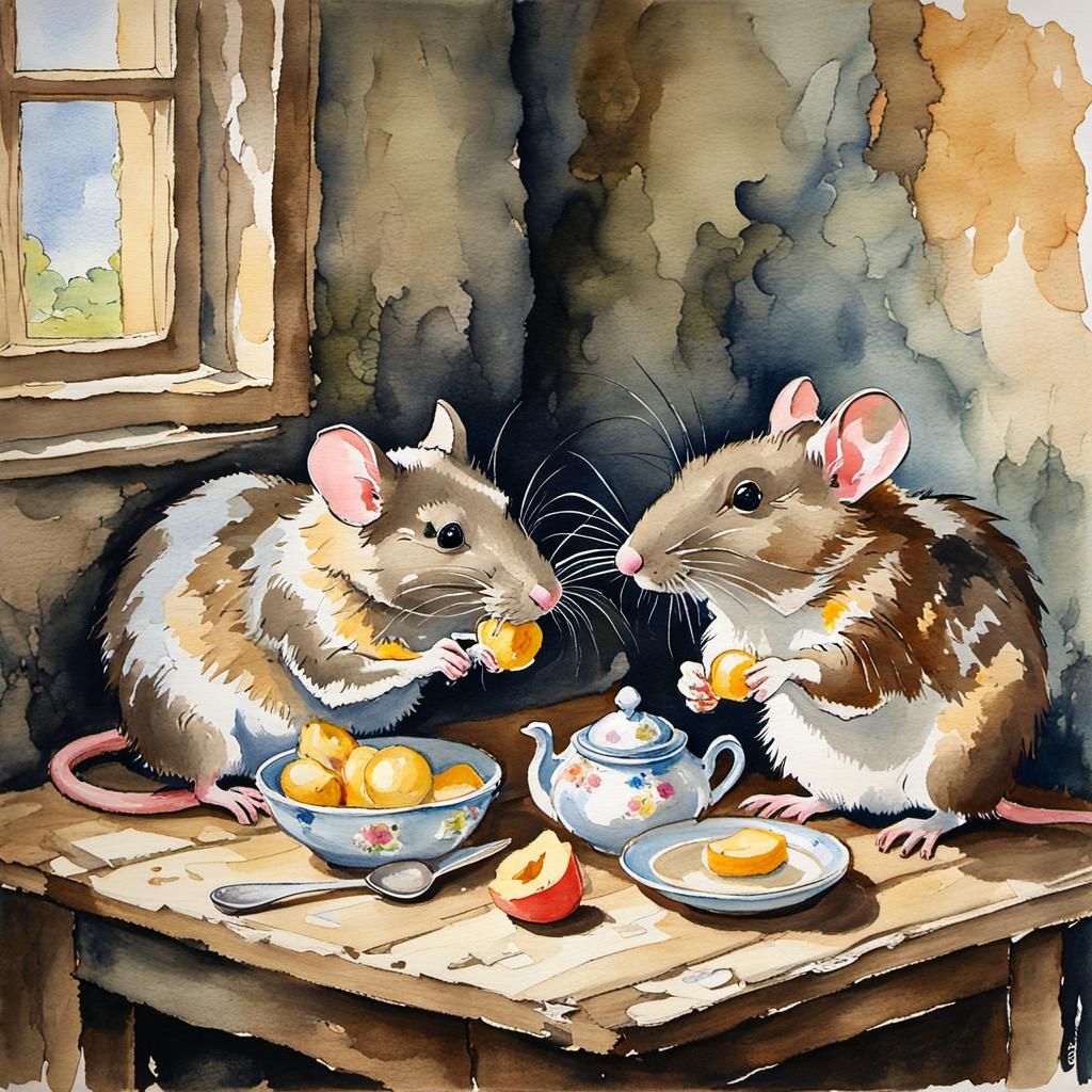 Two rats eating breakfast 4