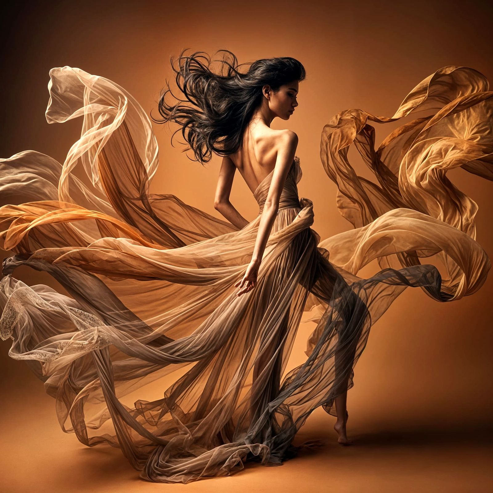 Elegant South Asian Woman in Flowing Drapery