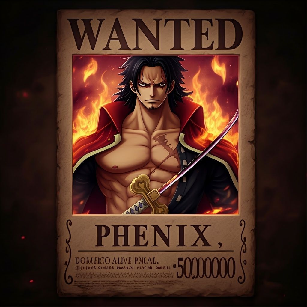 One Piece Wanted Poster: Phoenix Pirate with Fiery Wings