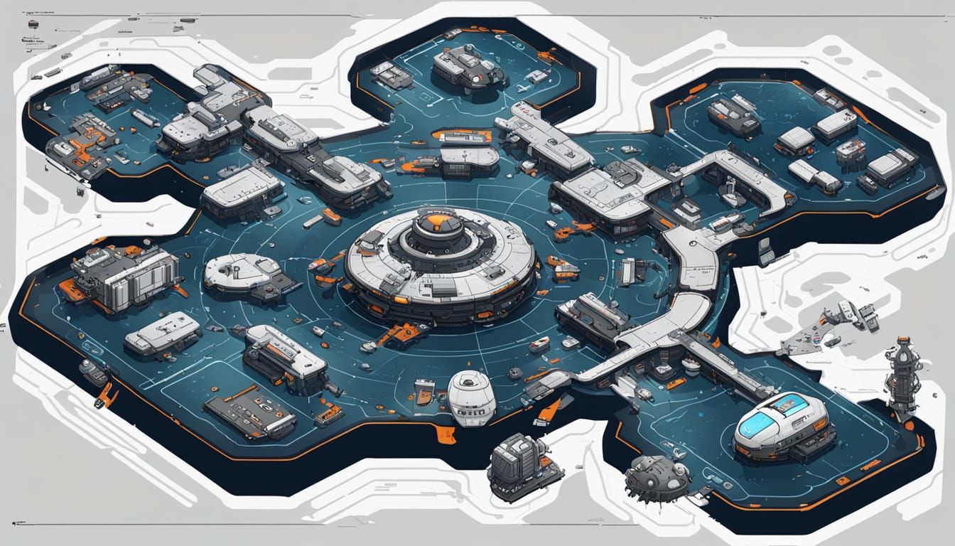 Top Down Sci-Fi Space Station Map with Docking Bay