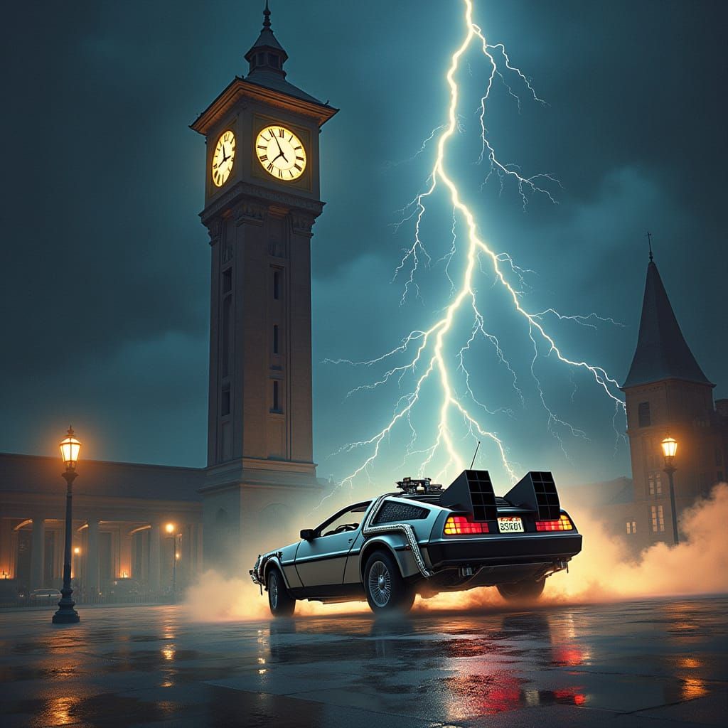 Back to the Future Poster: DeLorean Emerges from Clock Tower
