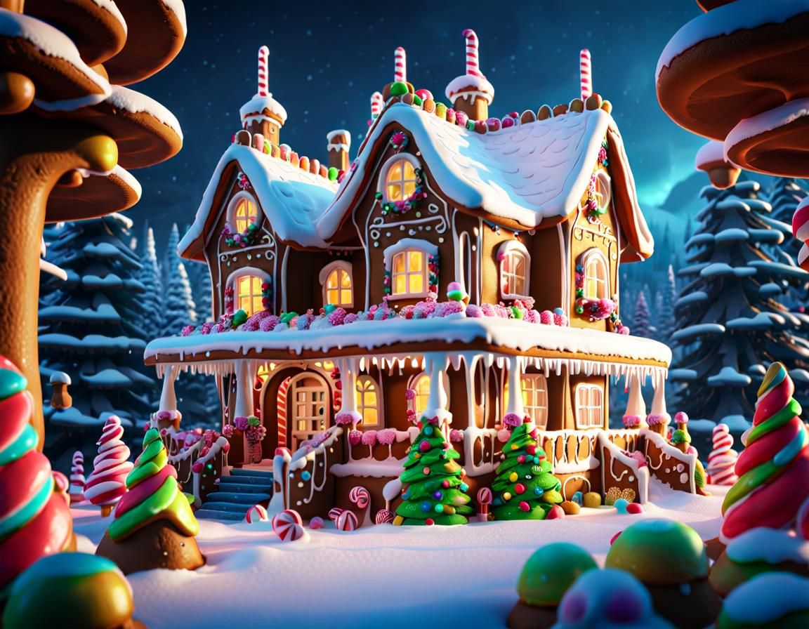 Gingerbread House in Candy Land: Digital Art