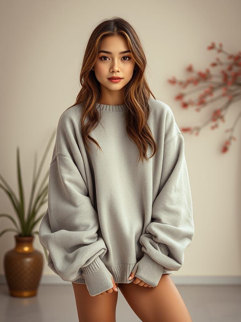 Elegant Woman in Pullover, Art Nouveau Style