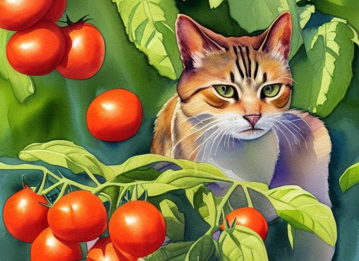 Housecat Near Tomato Plants in Hyperrealism Style