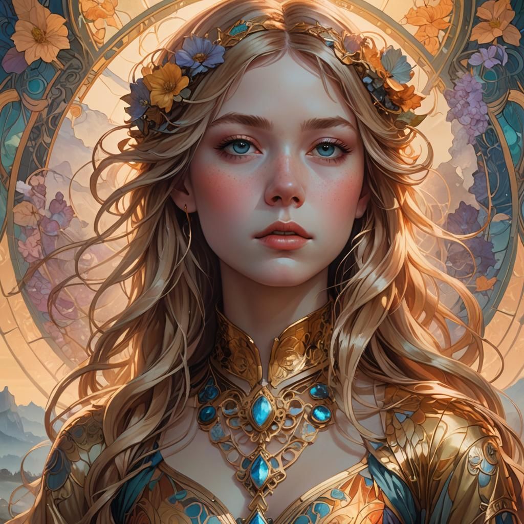 Dreamlike Portrait of Becky Hill in Art Nouveau Style