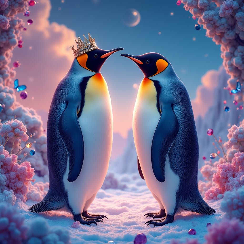 Ethereal Penguins in Cosmic Dreamscape