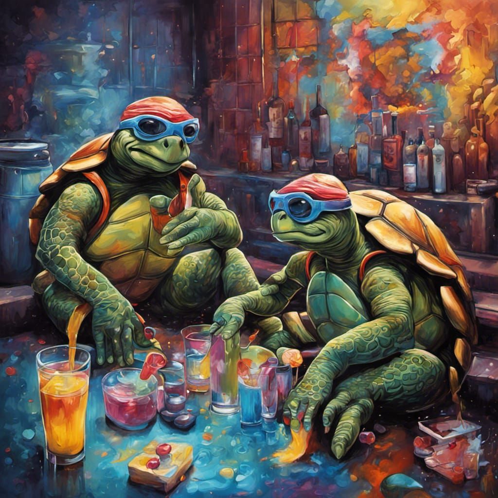 Turtles and Cats Nightclub Party in Graffiti Style