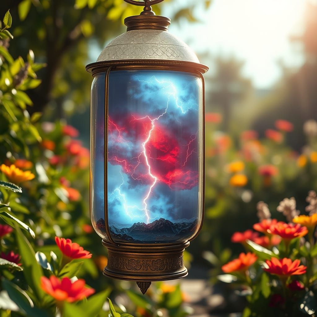 Storm in a Lantern: Serene Garden Contrast