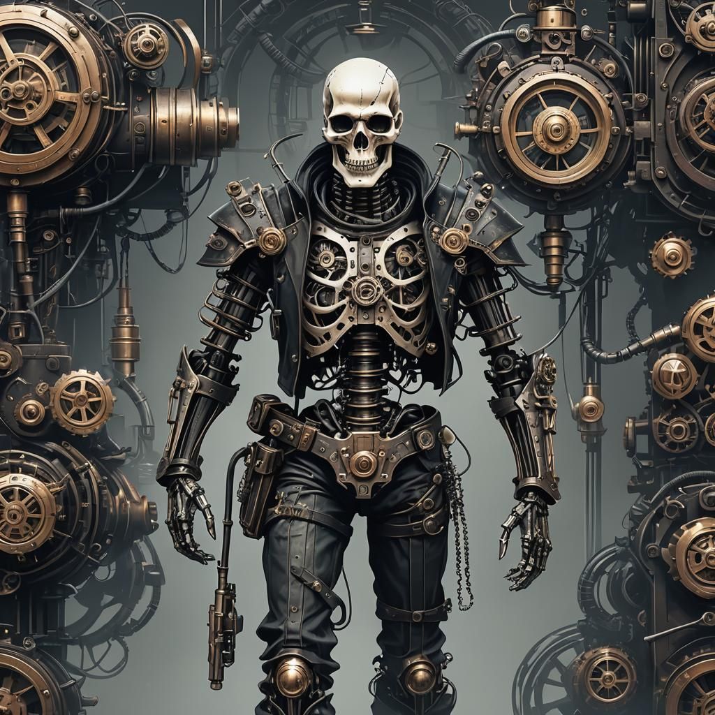 Cyberpunk Gothic Skeleton with Steampunk Engine