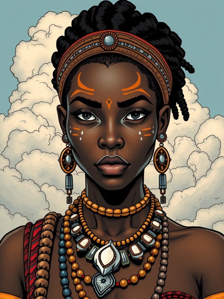 African Tribal Warrior Goddess in Moebius-Inspired Comic Boo...