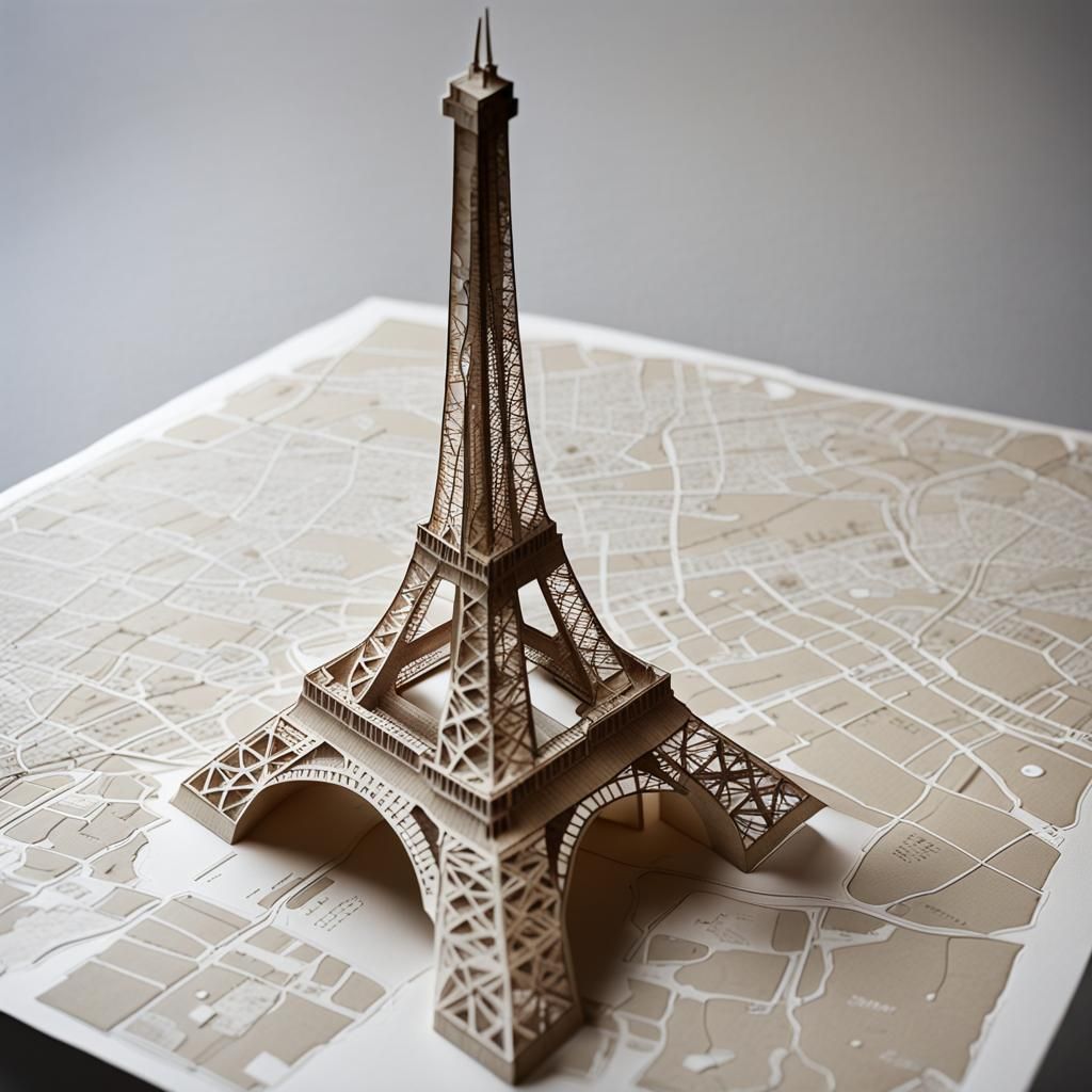 Bioluminescent Eiffel Tower Silhouette Made of Maps