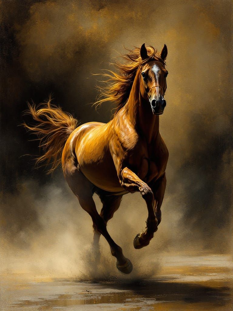 Amber Horse Running Free in Luminous Renaissance Light