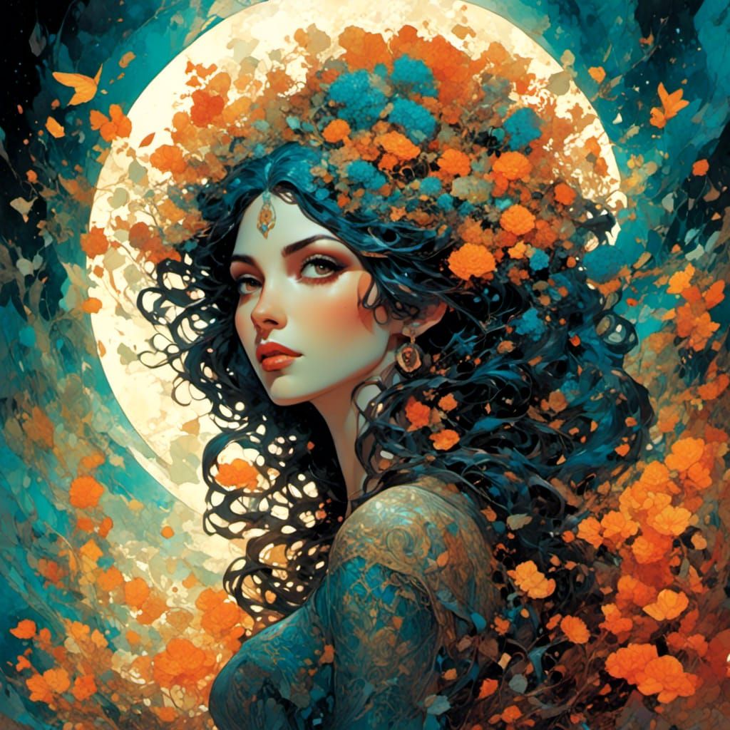 Surreal Woman Portrait in Comic Art Style