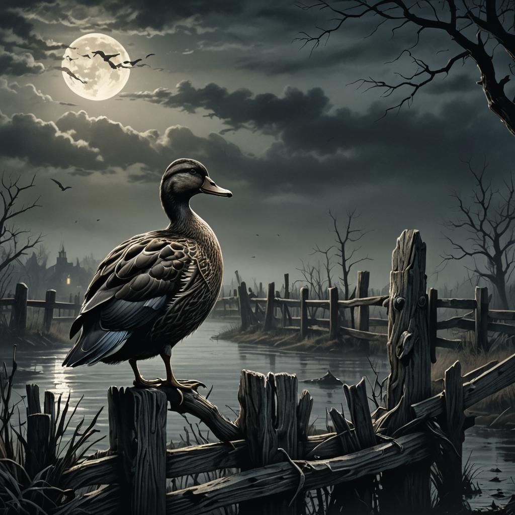 Eerie Duck Illustration in Dark Fantasy Style