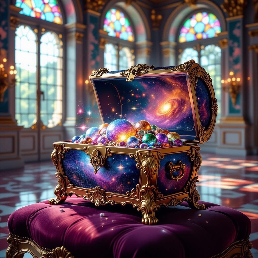 Cosmic Rococo Treasure Chest in Art Nouveau Ballroom