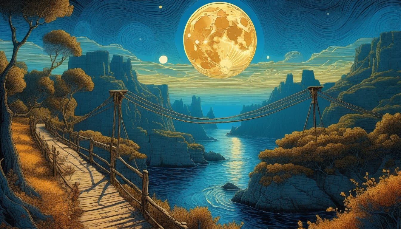 Ethereal Rope Bridge Connects Earth to Moon in Celestial Lan...