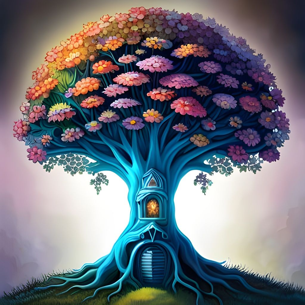 Intricate Floral Treehouse in Fantasy Art Style